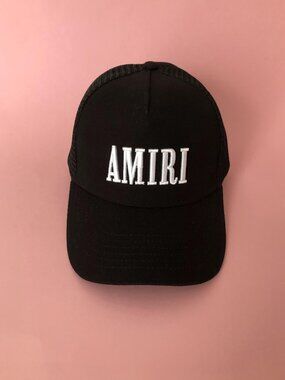 AMIRI White Embroidered Logo Baseball Cap Men's Black Trucker Sun Hat